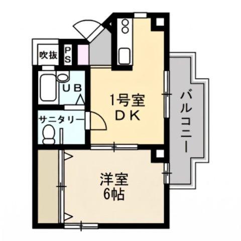 オークラヤマヒルズ(1DK/2階)の間取り写真