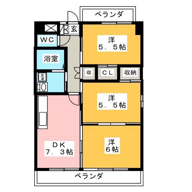 GRAND CHA`TEAU III(3DK/4階)の間取り写真