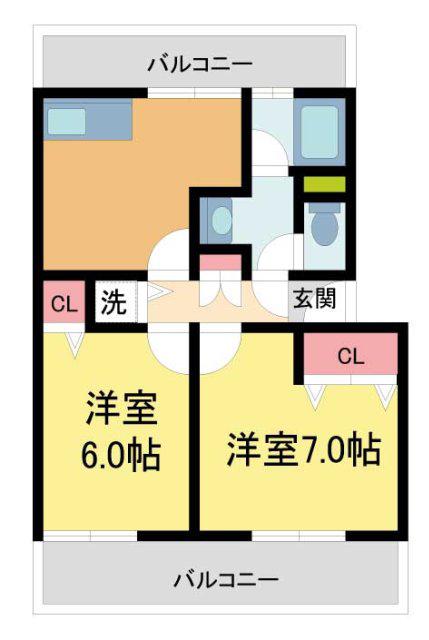ラムール売布(2DK/3階)の間取り写真