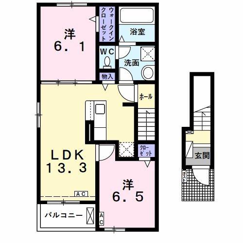 ヴァンクール(2LDK/2階)の間取り写真