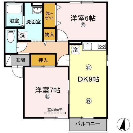 リバーパークB(2DK/2階)の間取り写真