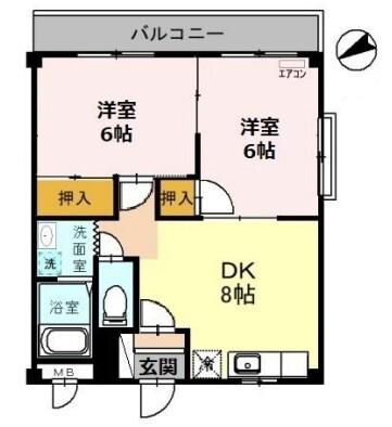 コーポK-1(2DK/2階)の間取り写真