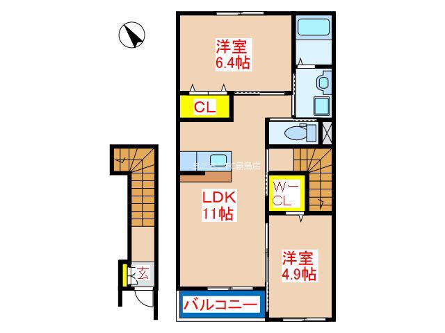 ラシードレーヴ(2LDK/2階)の間取り写真