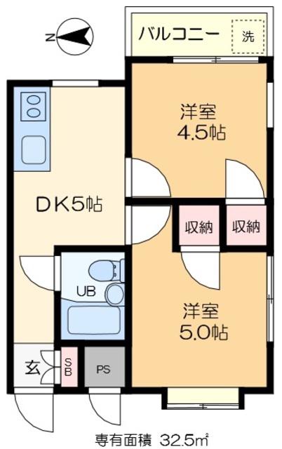 トライデント2(2DK/4階)の間取り写真
