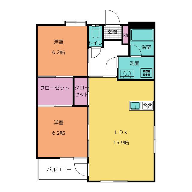 カーサ デッラ ルーチェ(2LDK/1階)の間取り写真
