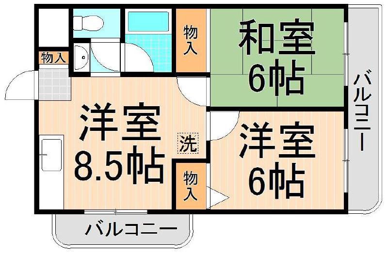 綾水ハイム(2DK/2階)の間取り写真