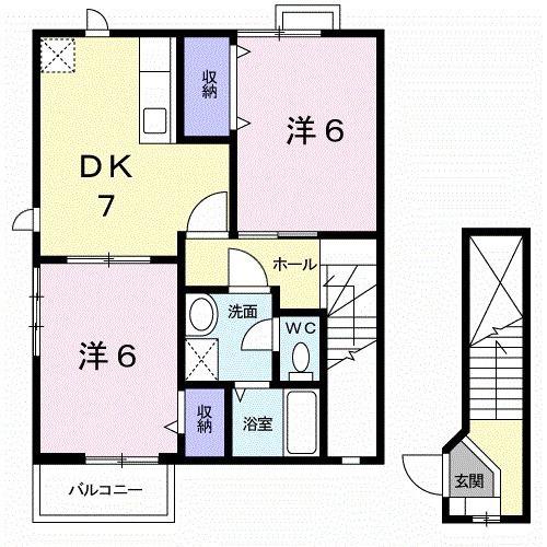 プラシード II(2DK/2階)の間取り写真