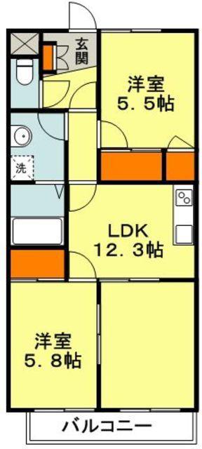 TINO宮崎台サウスコート(2LDK/2階)の間取り写真