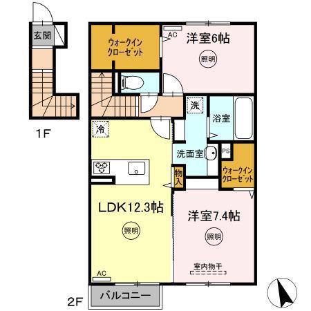 ソレイユ太田下町(2LDK/2階)の間取り写真