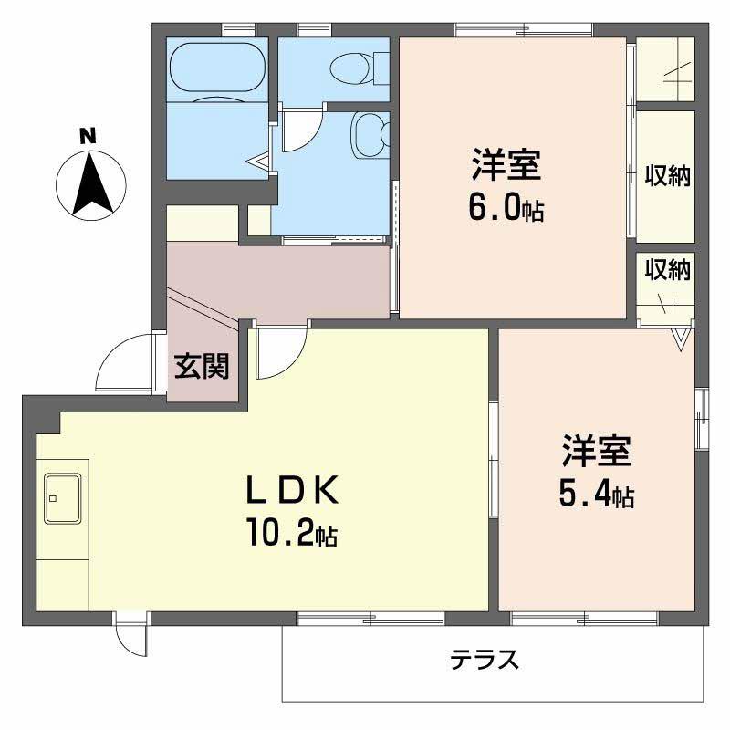 バリュージュミヤビC(2LDK/1階)の間取り写真