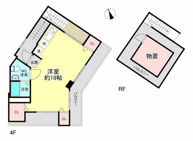 トキワグリーンコーポ(ワンルーム/4階)の間取り写真