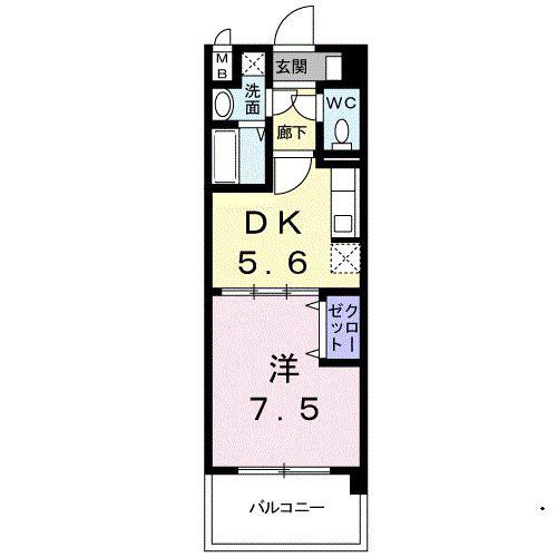 アンジュメゾン(1DK/2階)の間取り写真