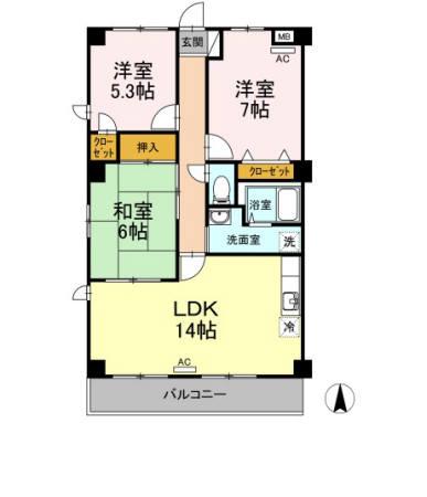 フィネス幸田C棟(3LDK/2階)の間取り写真