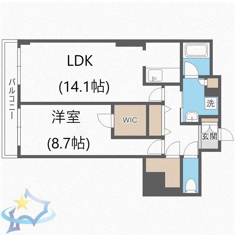 ビッグパレス南5条(1LDK/13階)の間取り写真