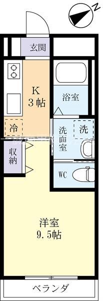 陽光台コートテラス(1K/3階)の間取り写真