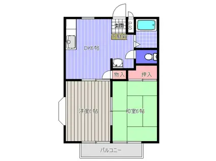 アロエ八木山A(2DK/2階)の間取り写真