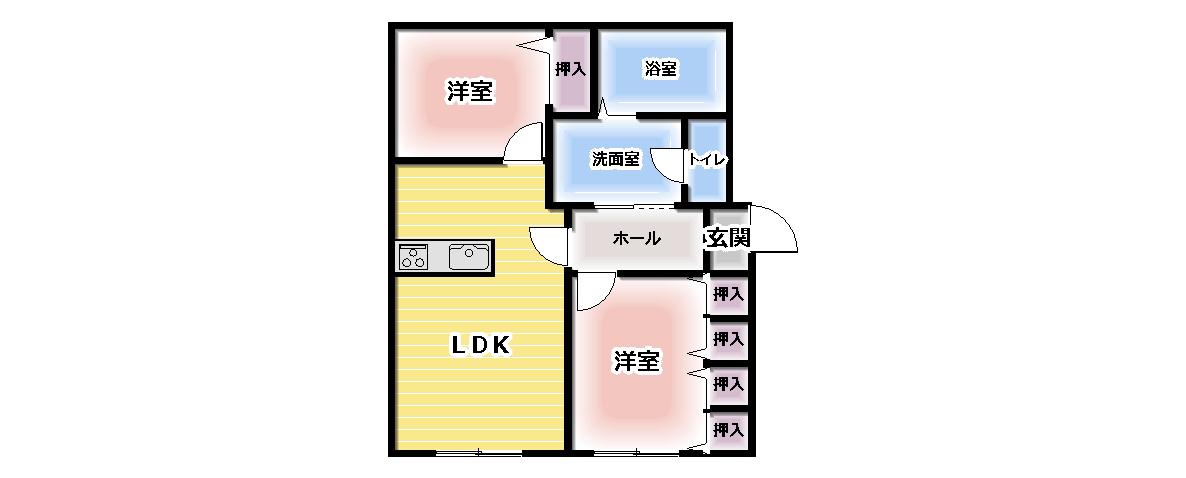 レスポワールB棟(2LDK/1階)の間取り写真