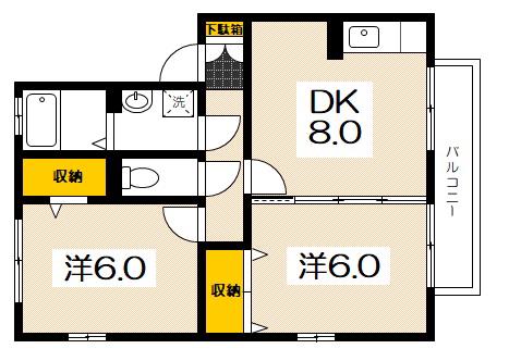 サンハイツB棟(2DK/2階)の間取り写真