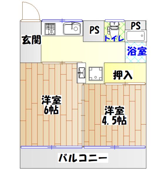 コーポ開成(2K/3階)の間取り写真