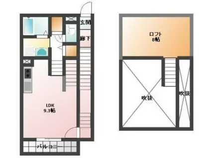 ペガサス(ワンルーム/2階)の間取り写真