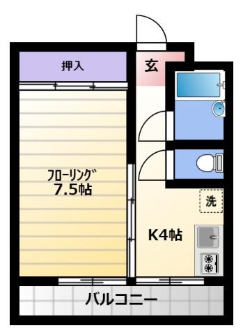 御前谷ハイツ(1K/2階)の間取り写真