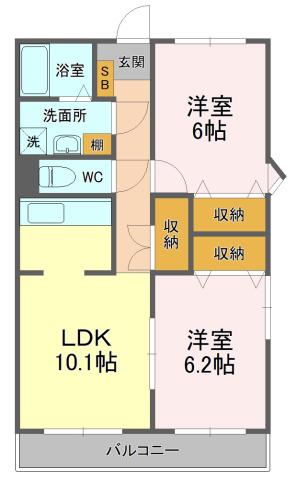 ハイツ駒形通(2LDK/3階)の間取り写真