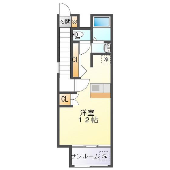 バスティード 海山道(ワンルーム/2階)の間取り写真