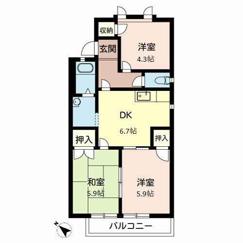 ガーデンハイツ緑ケ丘CD(3DK/2階)の間取り写真