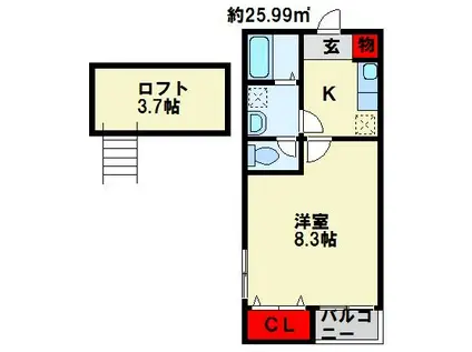 ソレイユ学研台(1K/2階)の間取り写真