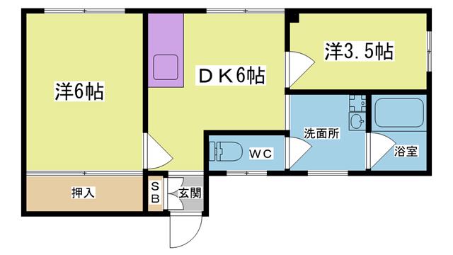 BLUN CUBE神戸北D棟(2DK/1階)の間取り写真