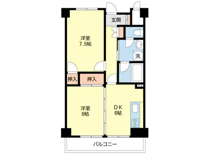 紫塚レジデンス(2DK/6階)の間取り写真