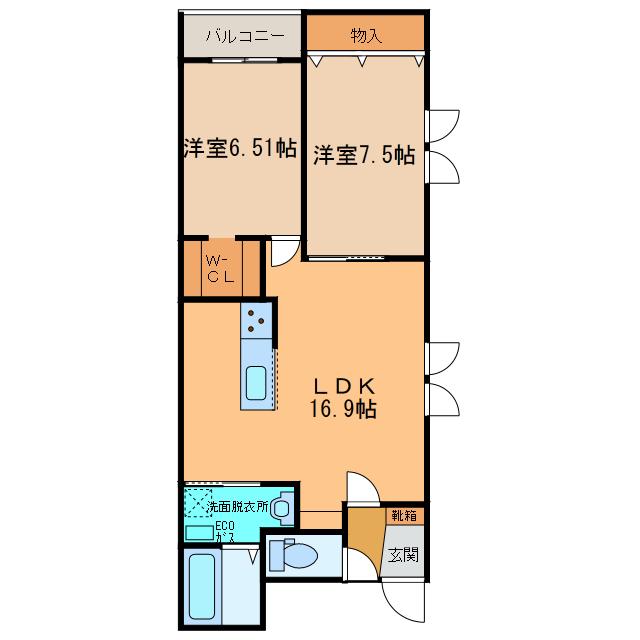 PETRICA(2LDK/1階)の間取り写真