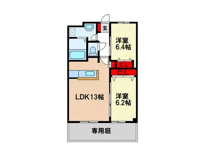 WINDSOR CASTLE夜須III番館(2LDK/1階)の間取り写真