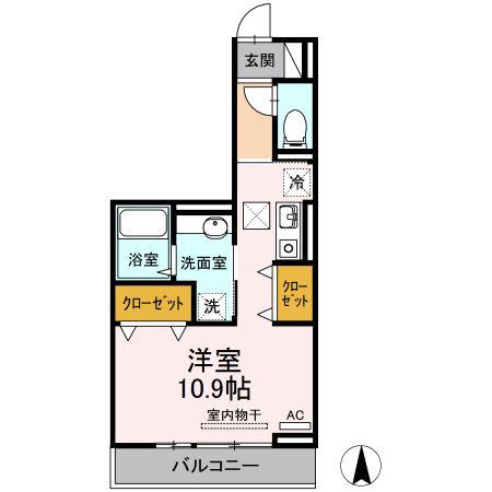 ソレイユ富岡(ワンルーム/1階)の間取り写真