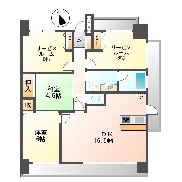 スクエア名古屋港(2SLDK/3階)の間取り写真