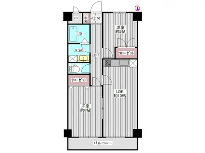 五味ビル(2LDK/7階)の間取り写真