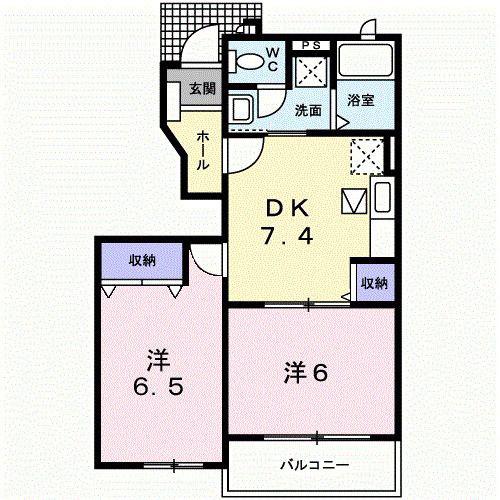 コンフォートS(2DK/1階)の間取り写真