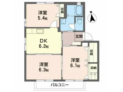 コーポヤナイE(3DK/2階)の間取り写真