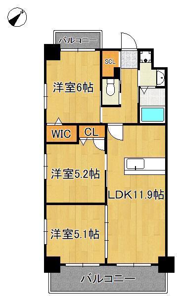 コンダクトレジデンスHIGUCHIMACHI(3LDK/8階)の間取り写真