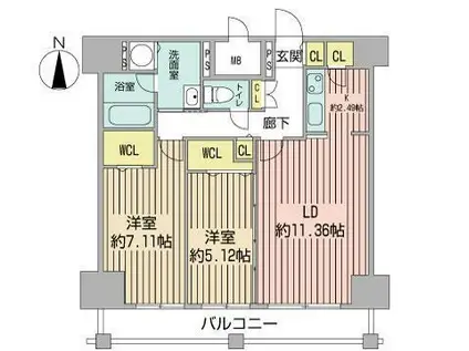 レジディア大通西(2LDK/15階)の間取り写真