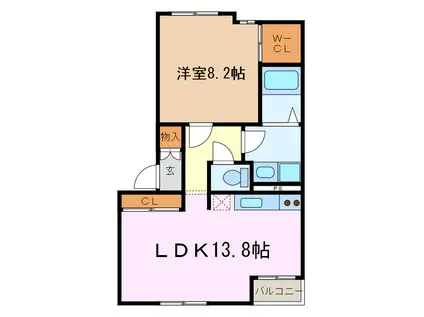 クレストヒルズII(1LDK/2階)の間取り写真