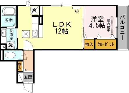 フェリーチェ西田(1LDK/2階)の間取り写真