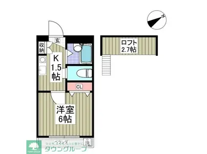 Kフレール(1K/2階)の間取り写真