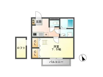 ベラ・カーサ(1K/2階)の間取り写真