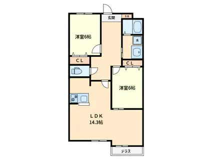 レジデンスソレイユ(2LDK/1階)の間取り写真