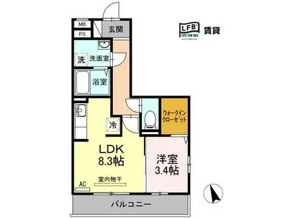 ウィルコート潮音町C棟(1LDK/1階)の間取り写真