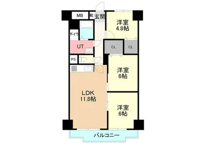 パークサイドパシフィックマンション 608号(3LDK/6階)の間取り写真