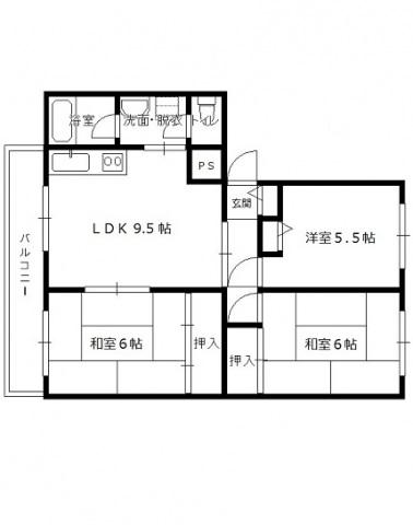増原マンション(3LDK/2階)の間取り写真