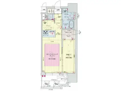 プレサンス新町ウィズ ジョイ(1LDK/15階)の間取り写真