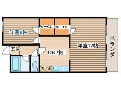 二軒茶屋グランドハイツ(2DK/4階)の間取り写真